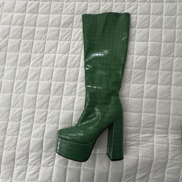 JINGPIN Womens Platform Boots 36 Green Faux Crocodile High Block Heel US 6 Glam - Picture 4 of 16